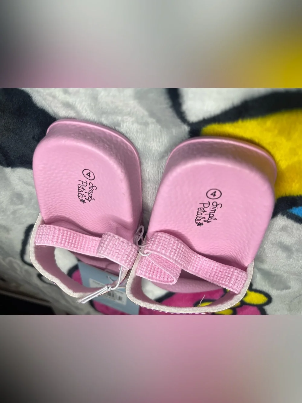 Pink Kids Slide Sandals with Holographic Fruit Strap Sz Girls 4C Shoes NEW NWT